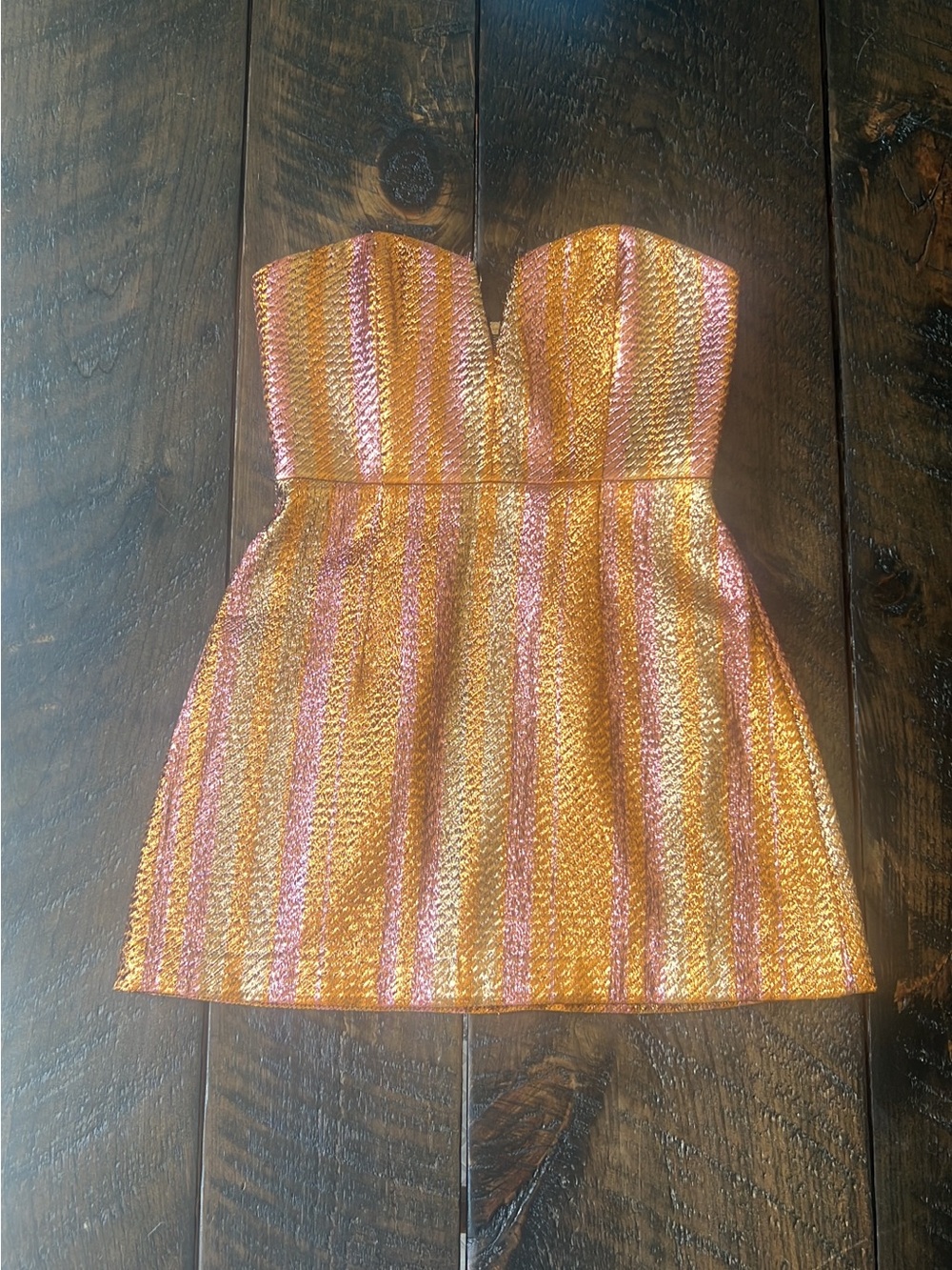 Alice McCall Strapless Metallic Orange and Pink Mini Dress
